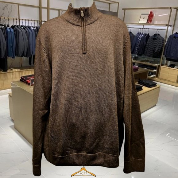 Brooks Brothers Sweater - XL, 1/4 Zip Neck, Brown, Merino Wool, EUC - Picture 2 of 6
